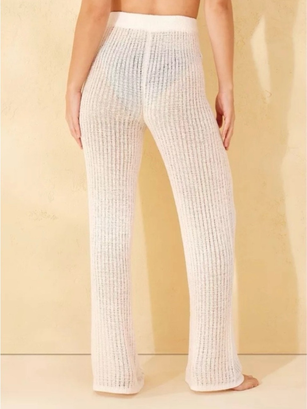 Shade & Shore Semi-Sheer Ribbed Wide-Leg Pants - White - Picture 2 of 3